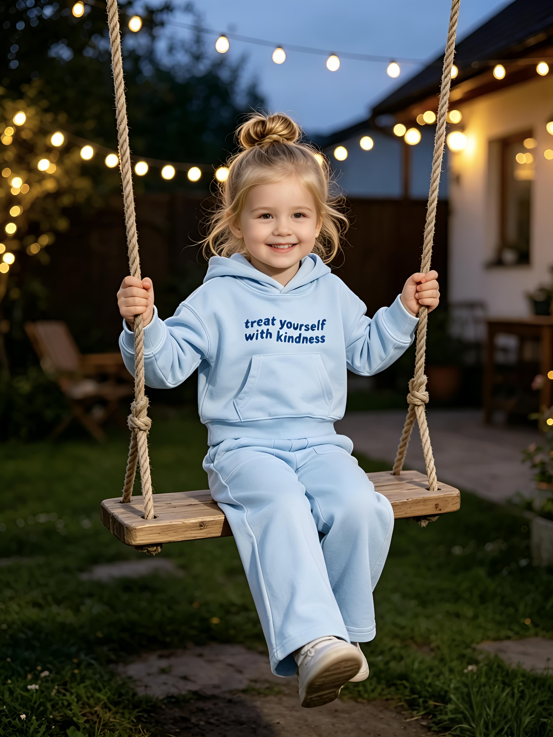 2–5 Y Toddler Girl "Treat Yourself With Kindness" Hoodie & Wide Leg Pants Set, MOQ 10 or 20 pieces, available WG26164