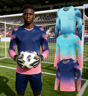 XS–6XL Professional Football Goalkeeper Jersey with Honeycomb Thickened Shockproof Chest Pad, Gradient Printed Quick-Drying Long-Sleeve Jersey, MOQ 10 or 20 pieces. Suitable for workwear & advertising uniforms, custom pattern DIY available 7002
