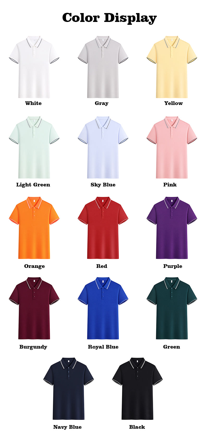 S–4XL Blended Piqué Cotton Skin-Friendly & Breathable Polo Shirt with Lapel and Short Sleeves  ,Ready stock, MOQ 10 or 20 pieces. Suitable for workwear & advertising uniforms, custom pattern DIY available  5509