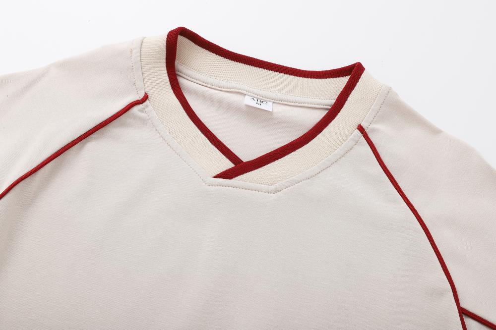 S–2XL 260G Streetwear Retro American-Style Paneled V-Neck T-Shirt, MOQ 10 or 20 pieces. Suitable for workwear & advertising uniforms, custom pattern DIY available 109T