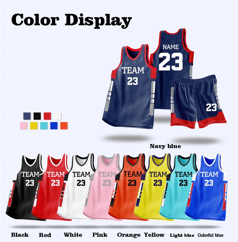 L–6XL High-Stretch Quick-Drying Adult Basketball Uniform, Color-Blocked Style, Sports Set for Campus Tournaments & Corporate Team Building, MOQ 10 or 20 pieces. Suitable for workwear & advertising uniforms, custom pattern DIY available L042
