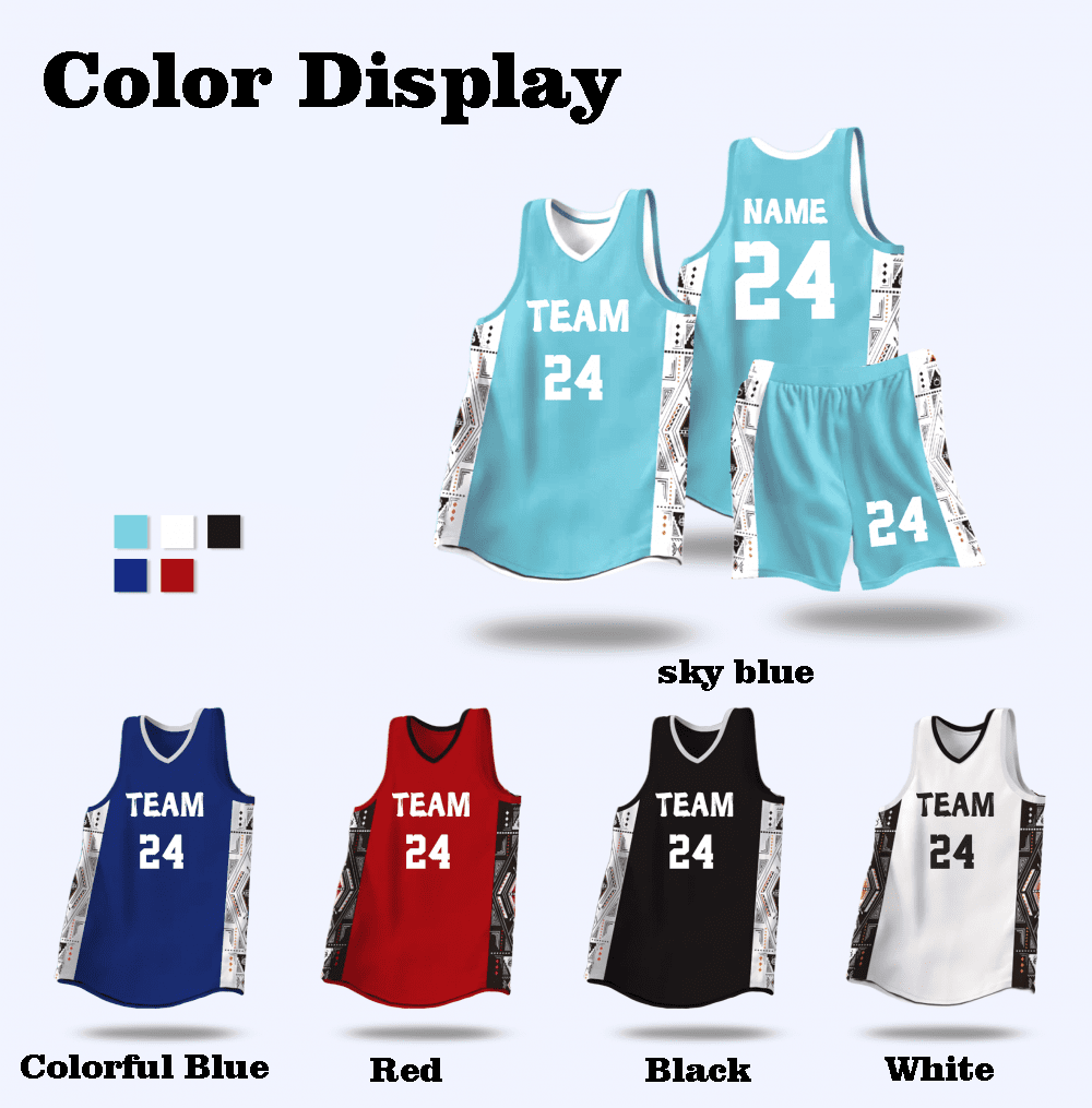 L–6XL Black & White Geometric / Ethnic Print Quick-Dry Breathable Adult Basketball Uniform, MOQ 10 or 20 pieces. Suitable for workwear & advertising uniforms, custom pattern DIY available L1022