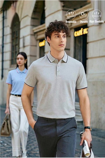S–4XL 200g 50s Polyester-Spandex Stretch Seamless Collar Short-Sleeve Polo Shirt  ,Ready stock, MOQ 10 or 20 pieces. Suitable for workwear & advertising uniforms, custom pattern DIY available  GJ65-8261