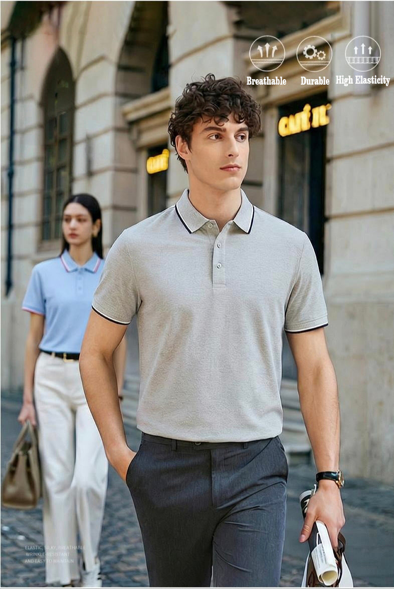 S–4XL 200g 50s Polyester-Spandex Stretch Seamless Collar Short-Sleeve Polo Shirt  ,Ready stock, MOQ 10 or 20 pieces. Suitable for workwear & advertising uniforms, custom pattern DIY available  GJ65-8261