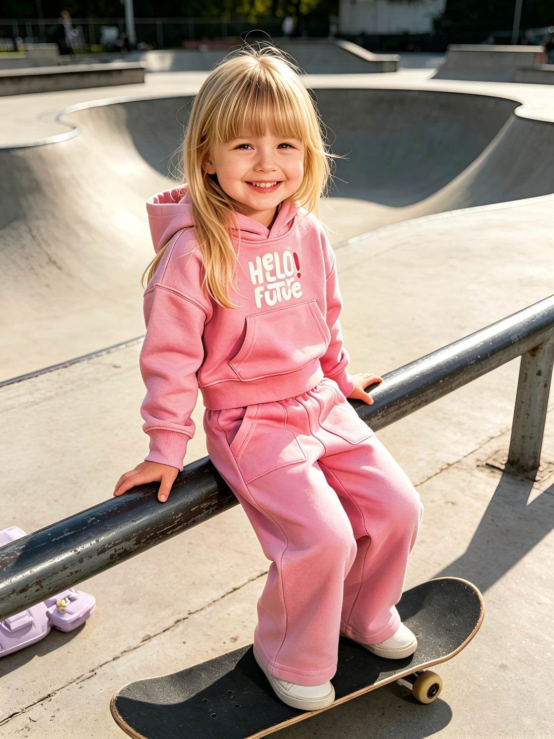 2–5Y Toddler Girl "Hello Future" Hoodie & Wide Leg Pants Set, MOQ 10 or 20 pieces, available WG26174