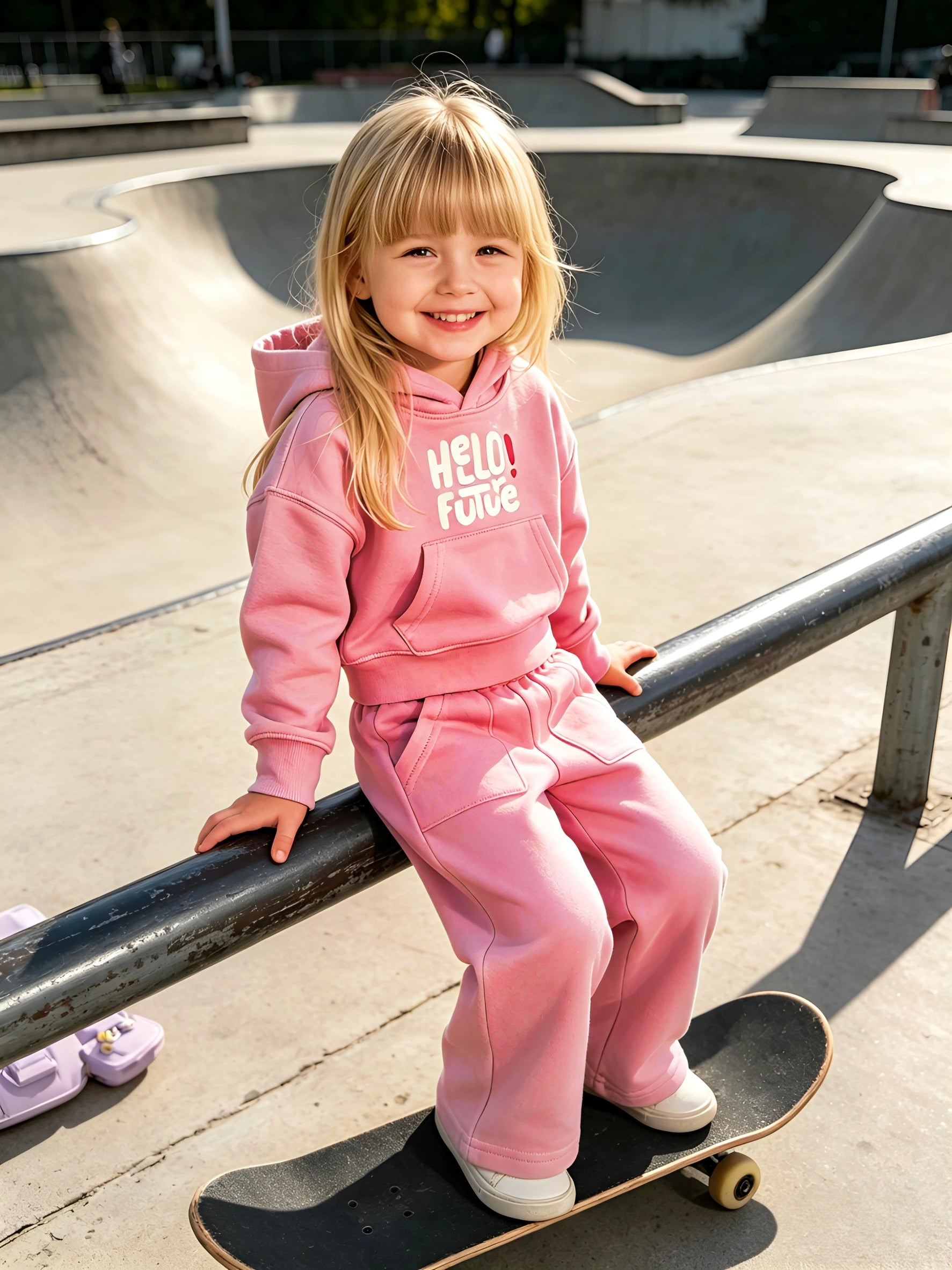 2–5Y Toddler Girl "Hello Future" Hoodie & Wide Leg Pants Set, MOQ 10 or 20 pieces, available WG26174