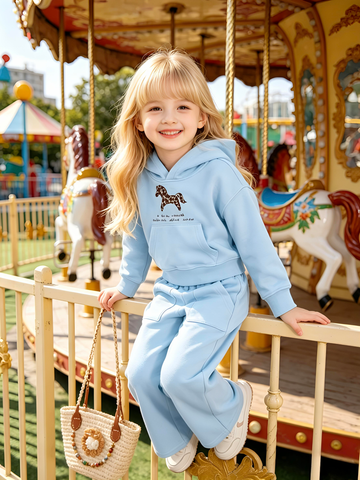 2–5Y Kids Sage Green Leopard Horse Print Hoodie & Wide Leg Pants 2-Piece Casual Set, MOQ 10 or 20 pieces, available WG26171