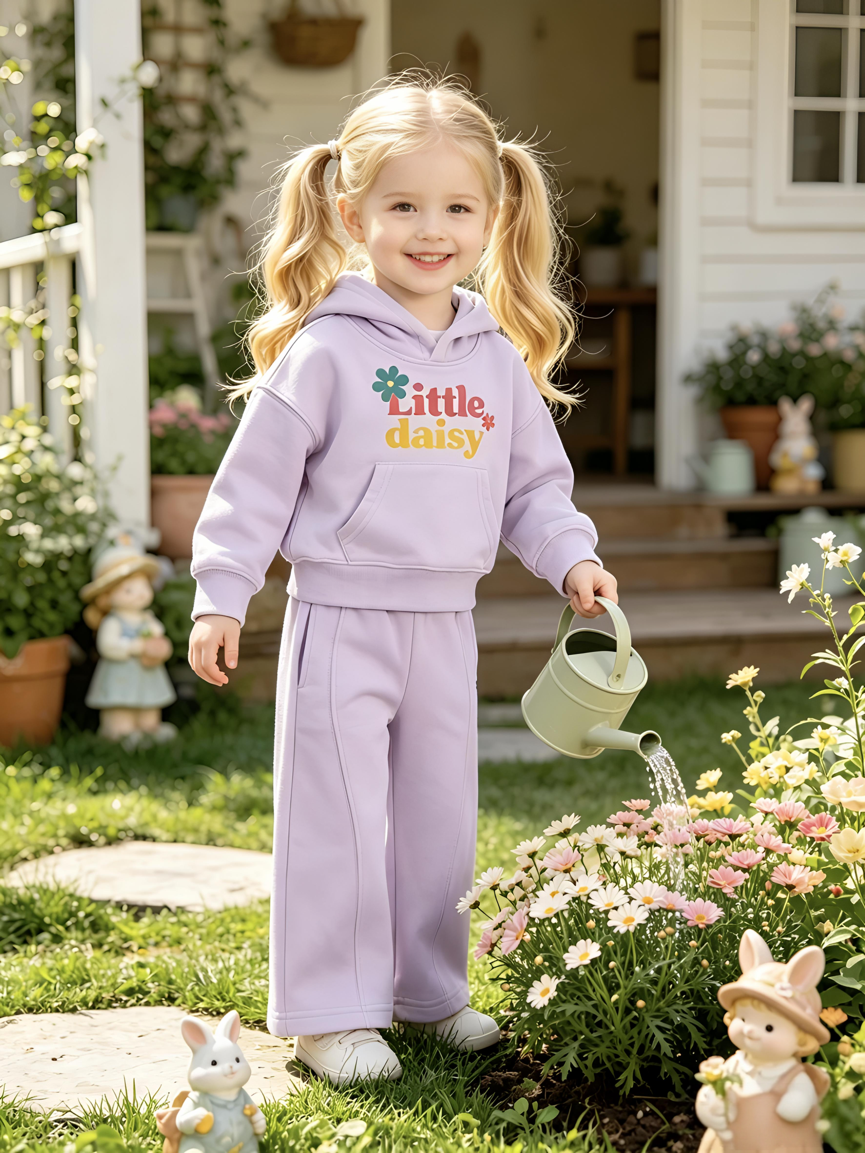 2–5 Y Toddler Girl Little Daisy Hoodie & Wide Leg Pants Set, MOQ 10 or 20 pieces, available WG26165