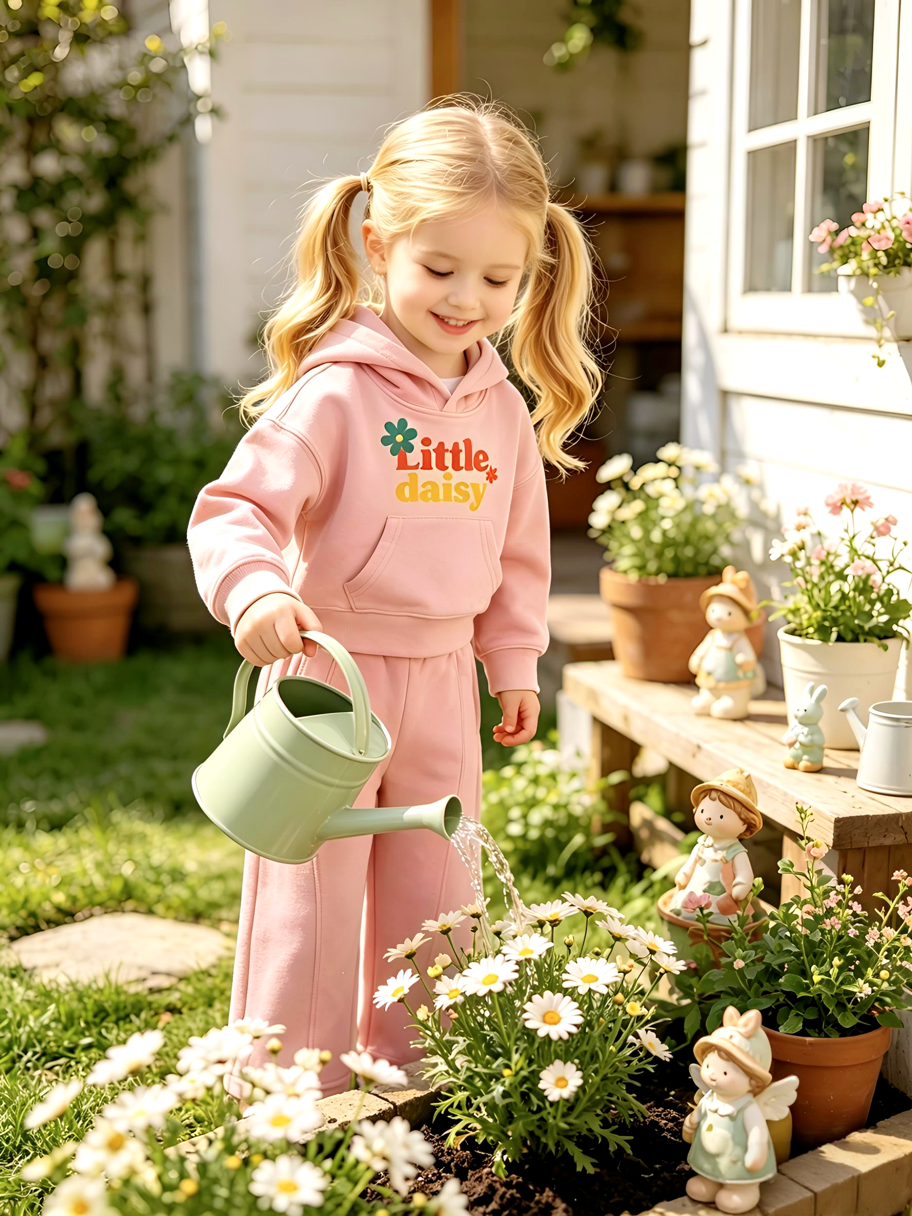 2–5 Y Toddler Girl Little Daisy Hoodie & Wide Leg Pants Set, MOQ 10 or 20 pieces, available WG26165