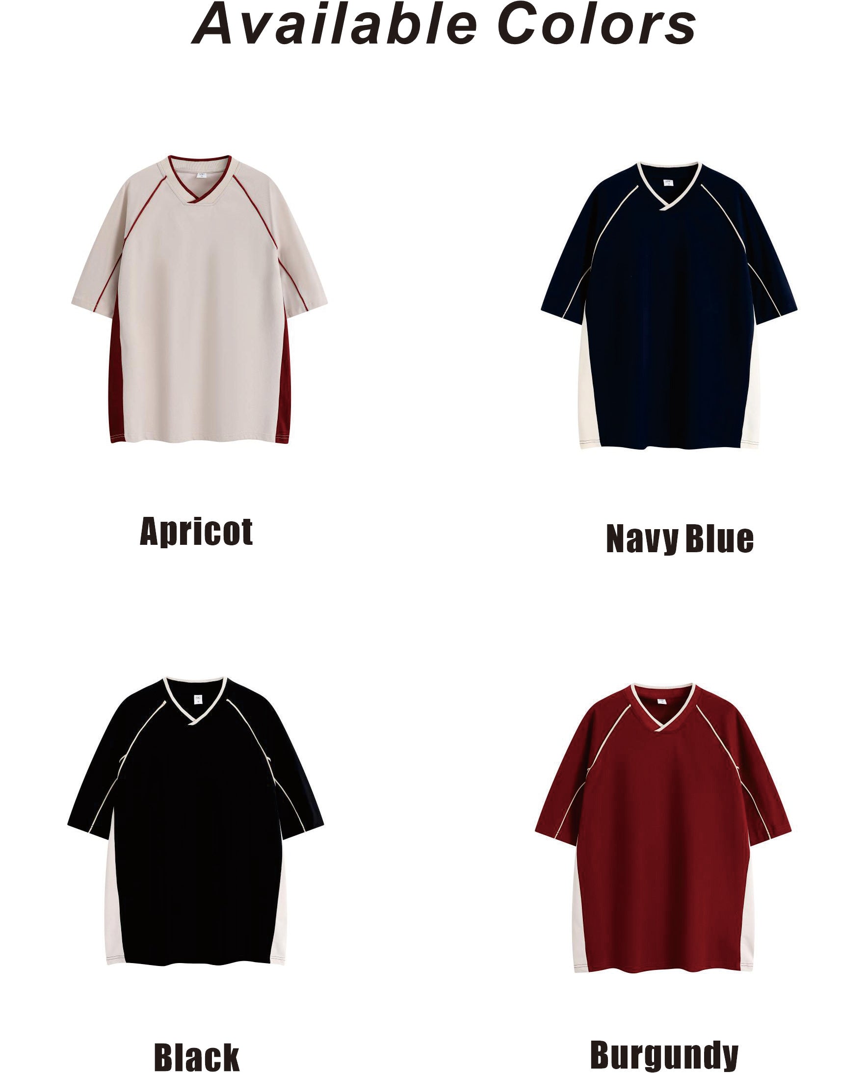 S–2XL 260G Streetwear Retro American-Style Paneled V-Neck T-Shirt, MOQ 10 or 20 pieces. Suitable for workwear & advertising uniforms, custom pattern DIY available 109T