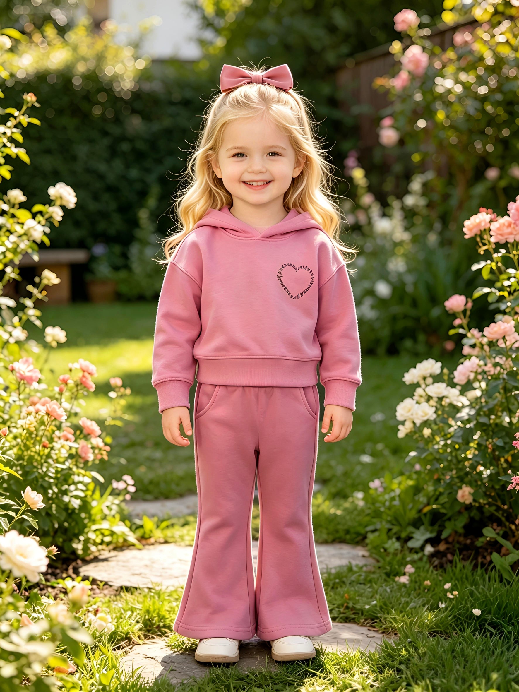 2–5Y Kids Heart Print Sweatshirt & Flared Pants Set - Casual 2-Piece Outfit for Toddler Girls, MOQ 10 or 20 pieces, available WG26169