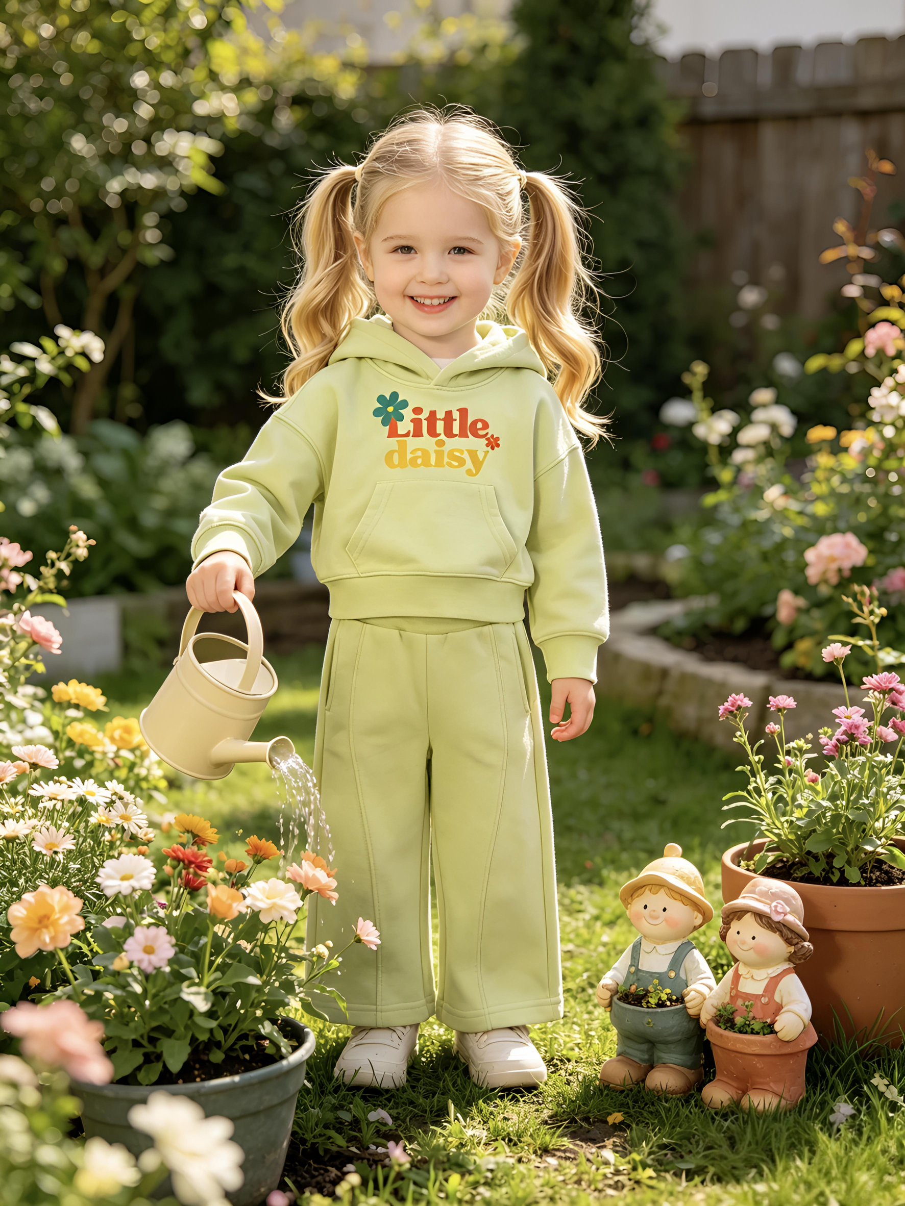 2–5 Y Toddler Girl Little Daisy Hoodie & Wide Leg Pants Set, MOQ 10 or 20 pieces, available WG26165