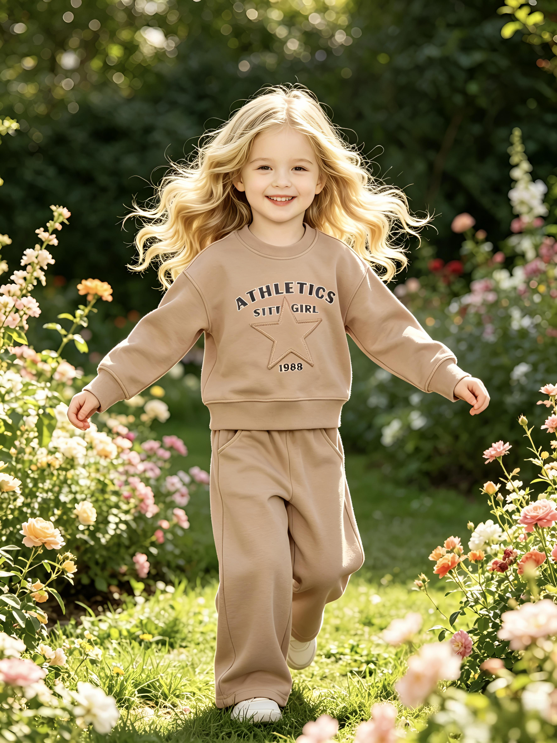 2–5Y Little Girls Star Sports Set - Comfortable Printed & Embroidered Casual Outfit, Perfect for Kids Daily Wear, MOQ 10 or 20 pieces, available WG26173