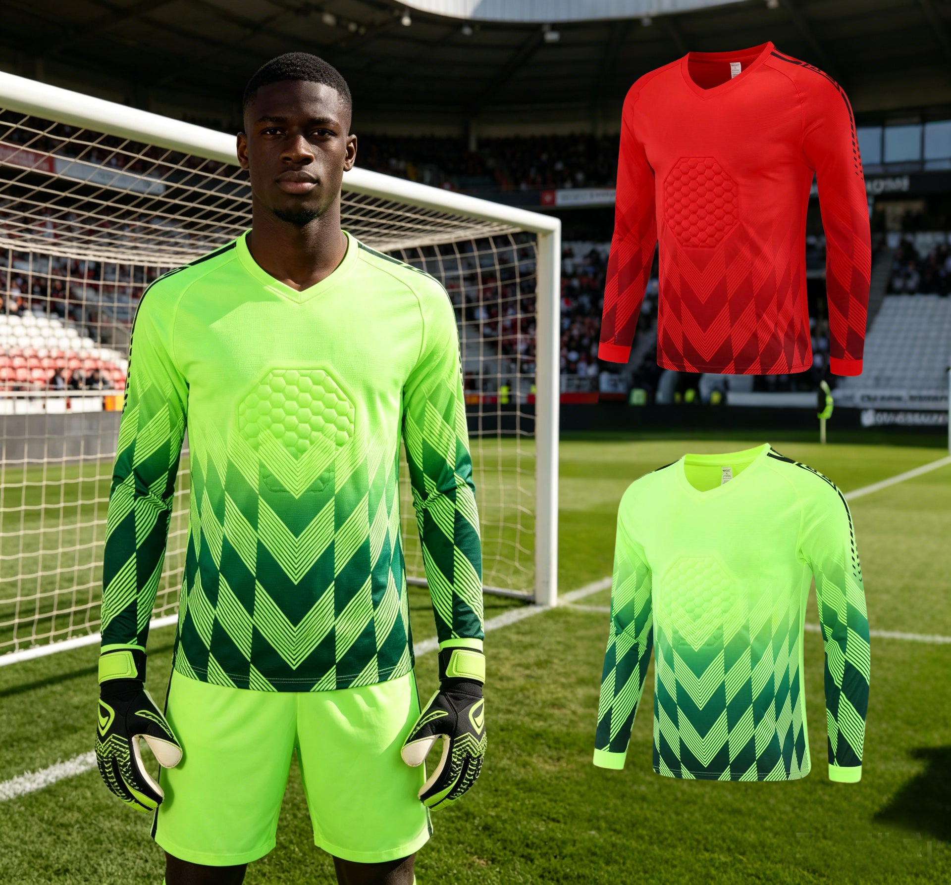 XS–6XL Protective Lightweight Quick-Drying Football Goalkeeper Jersey - Single Pack, MOQ 10 or 20 pieces. Suitable for workwear & advertising uniforms, custom pattern DIY available 7001