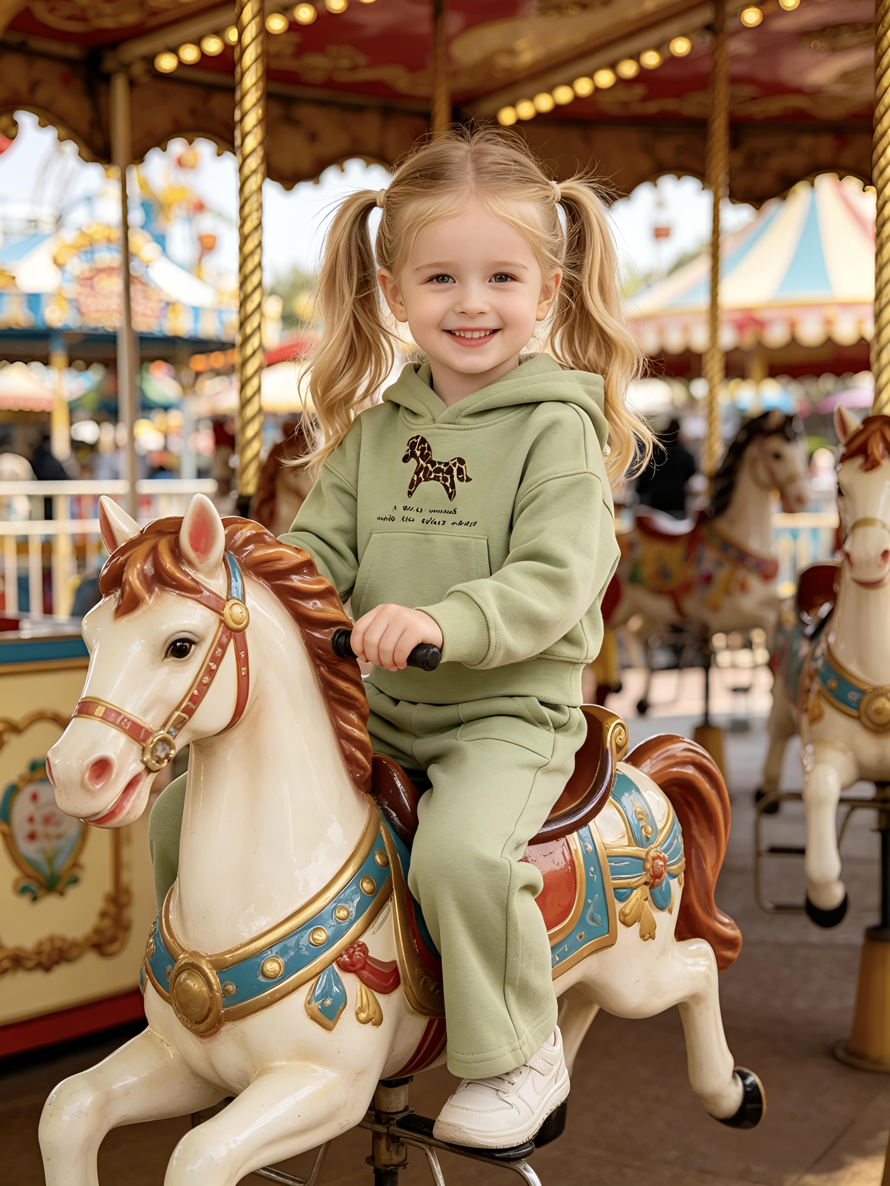 2–5Y Kids Sage Green Leopard Horse Print Hoodie & Wide Leg Pants 2-Piece Casual Set, MOQ 10 or 20 pieces, available WG26171