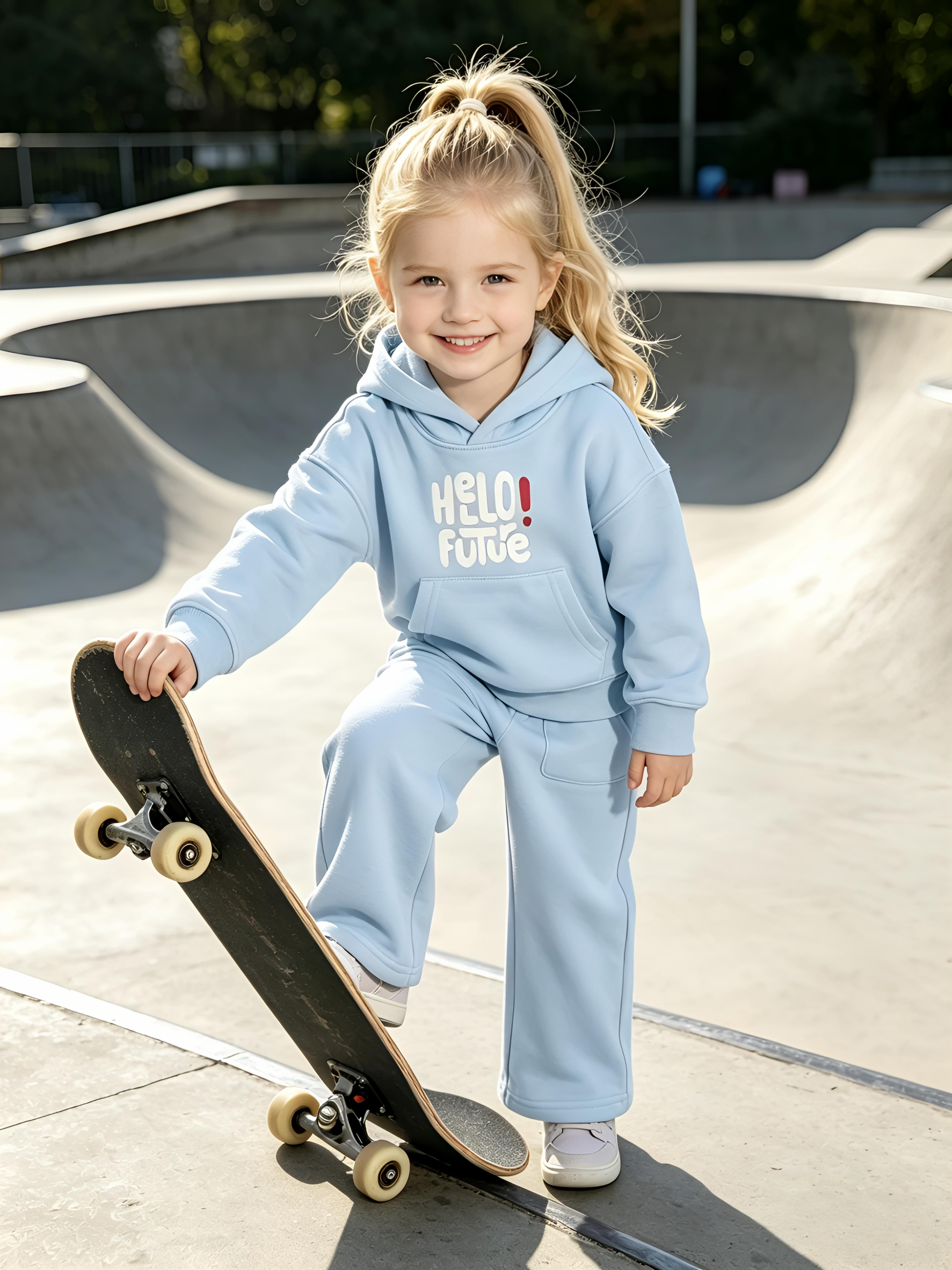 2–5Y Toddler Girl "Hello Future" Hoodie & Wide Leg Pants Set, MOQ 10 or 20 pieces, available WG26174