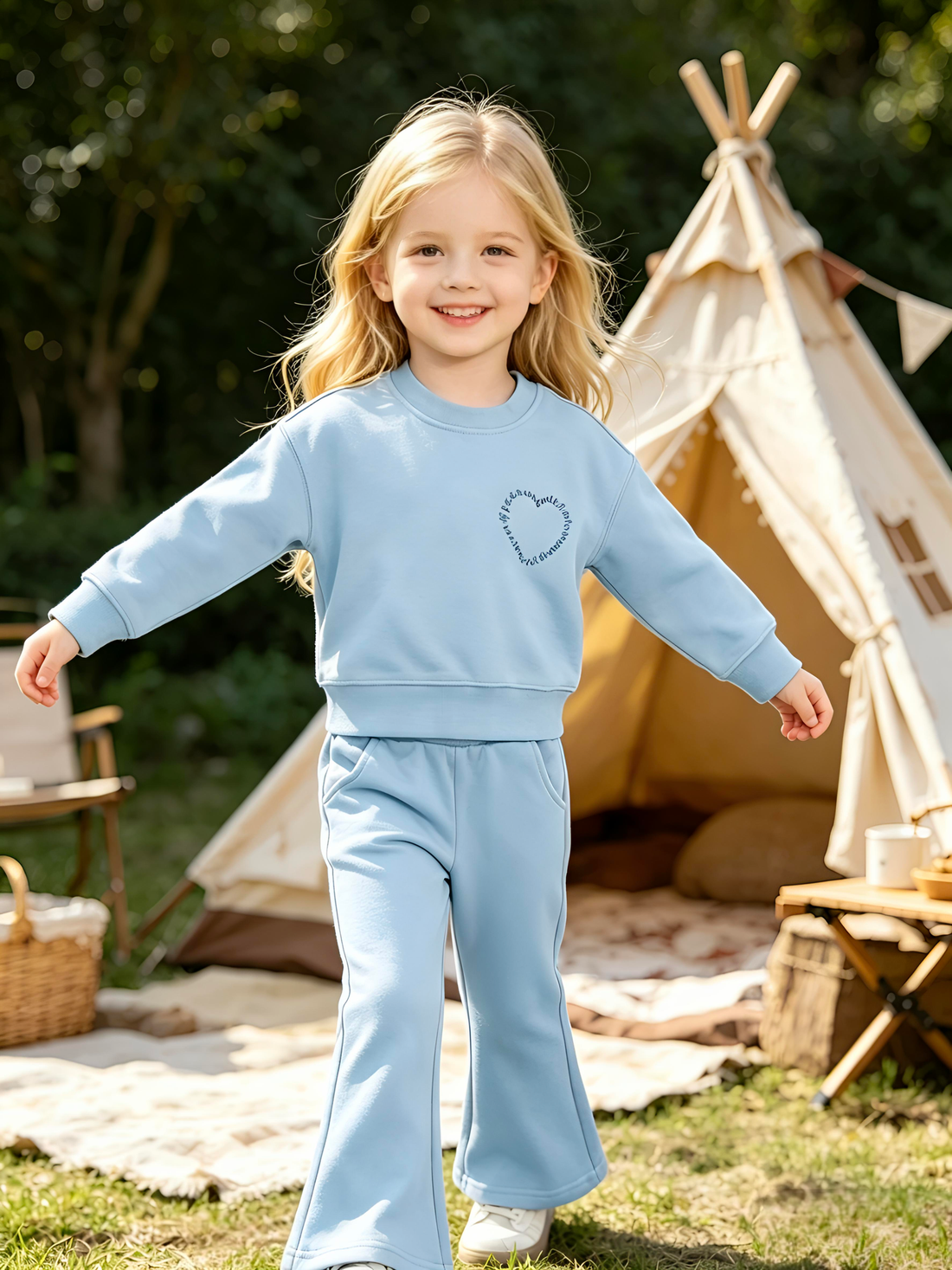 2–5Y Kids Heart Print Sweatshirt & Flared Pants Set - Casual 2-Piece Outfit for Toddler Girls, MOQ 10 or 20 pieces, available WG26169