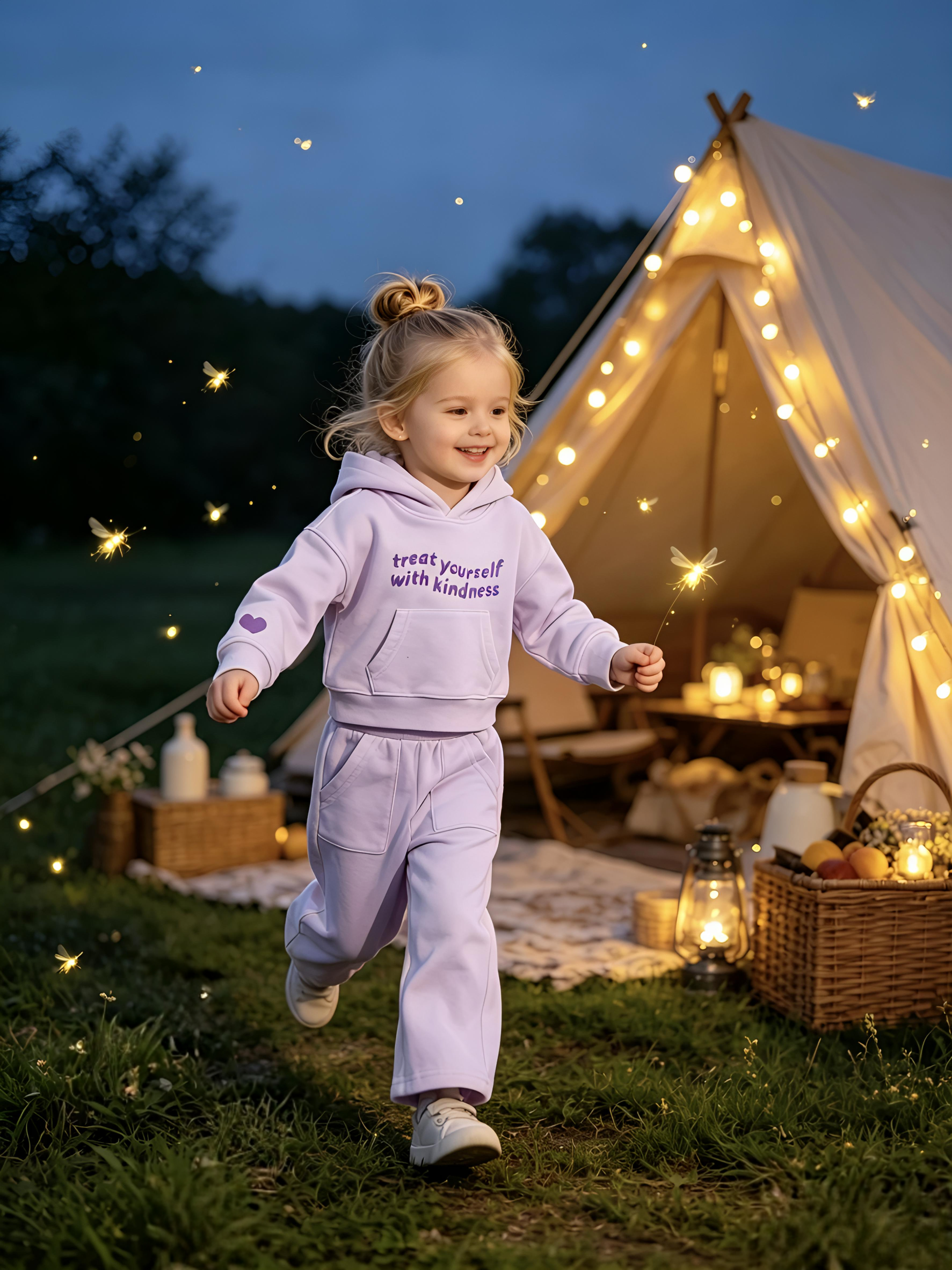 2–5 Y Toddler Girl "Treat Yourself With Kindness" Hoodie & Wide Leg Pants Set, MOQ 10 or 20 pieces, available WG26164