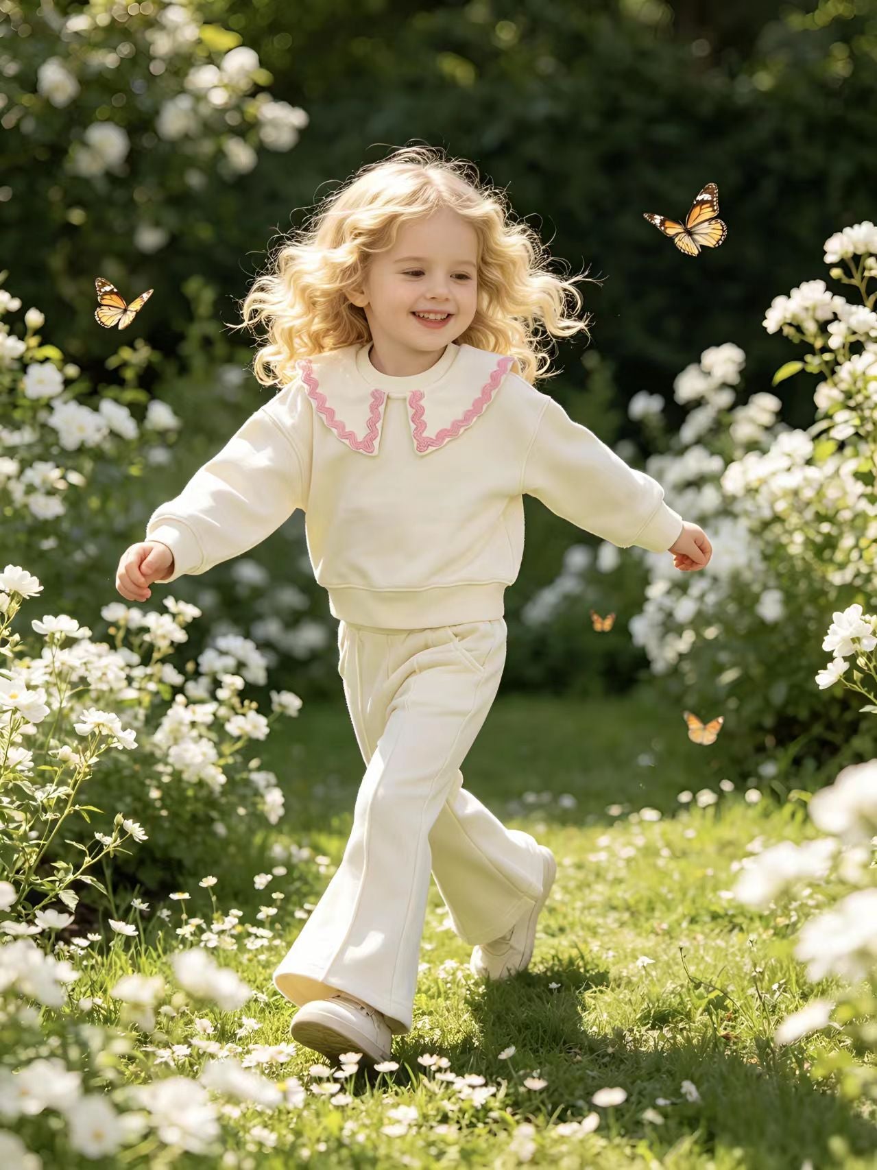 2–5Y Toddler Girl  Outfit  Lace Peter Pan Collar Sweatshirt & Flare Pants 2-Piece Casual Spring Tracksuit, MOQ 10 or 20 pieces, available WG26162