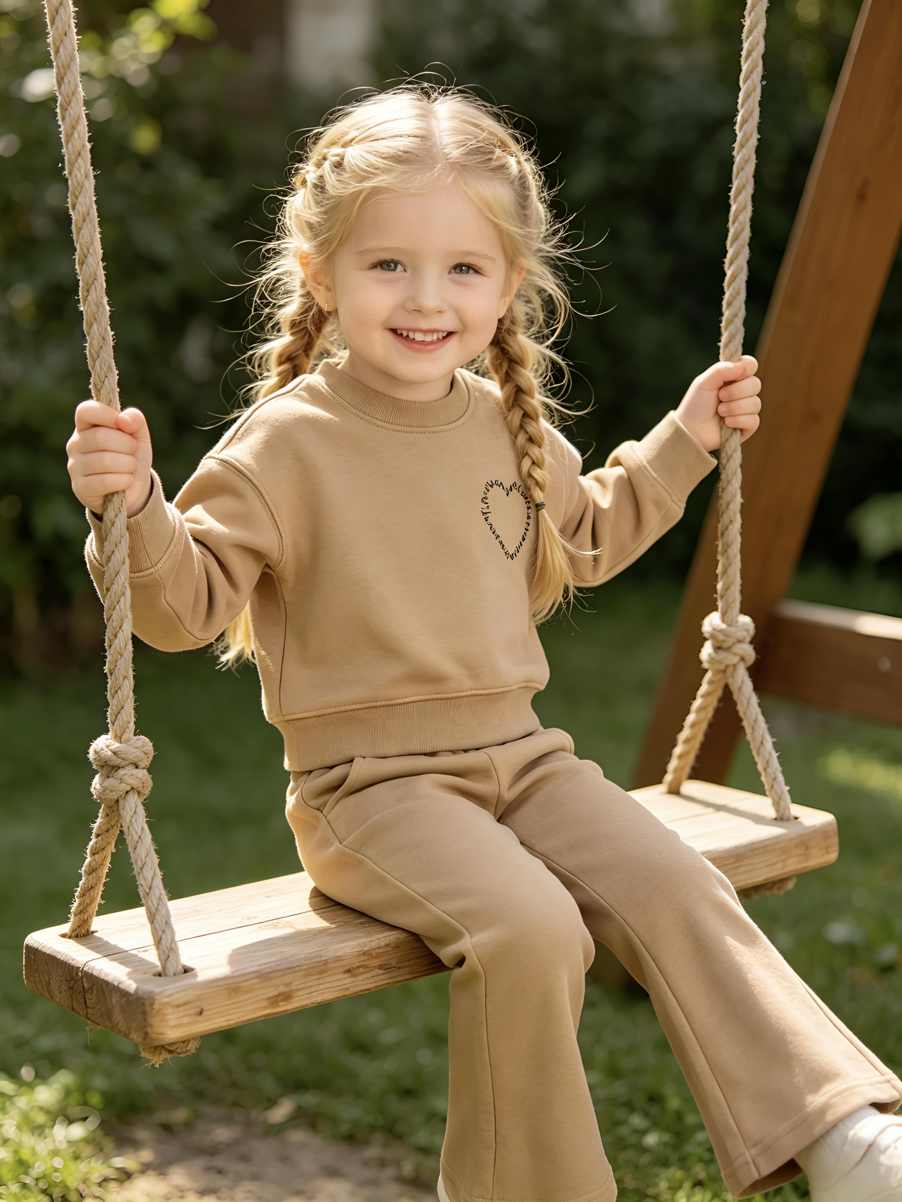 2–5Y Kids Heart Print Sweatshirt & Flared Pants Set - Casual 2-Piece Outfit for Toddler Girls, MOQ 10 or 20 pieces, available WG26169