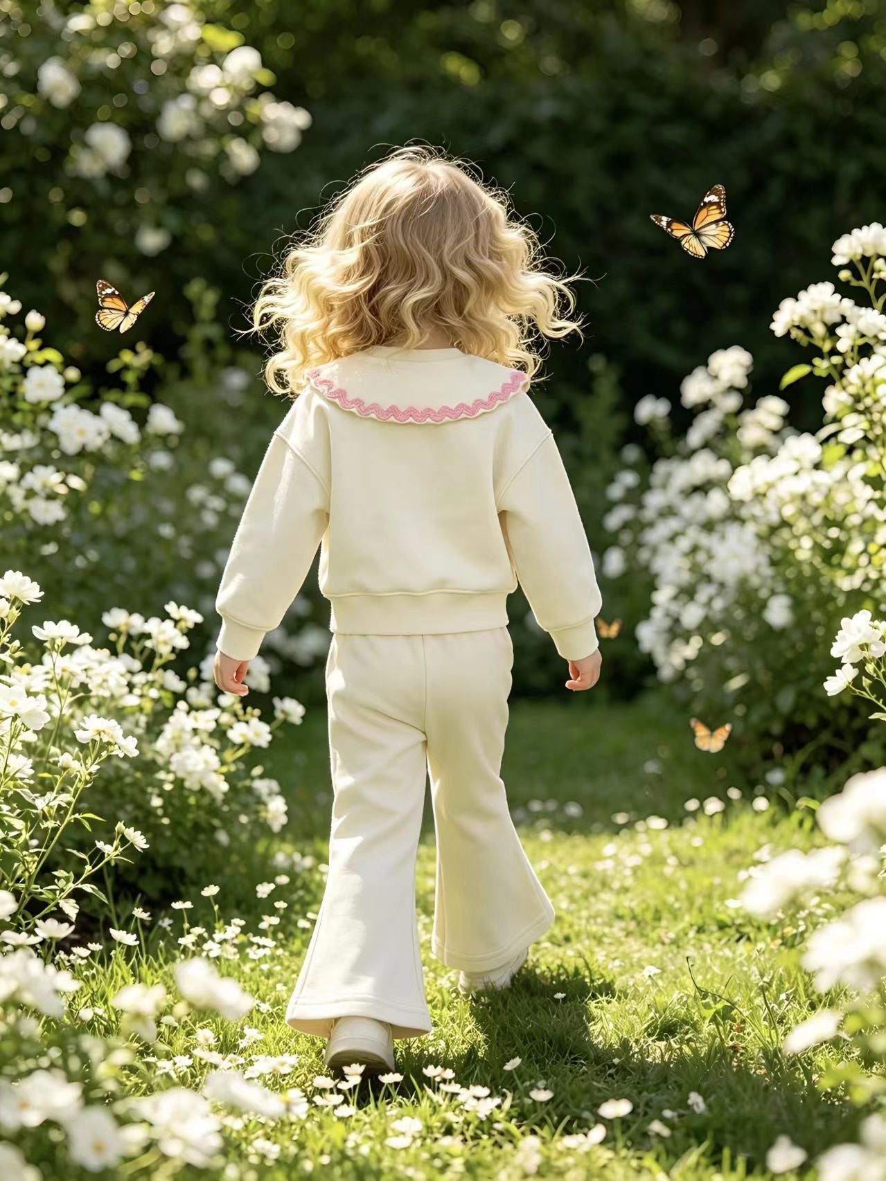 2–5Y Toddler Girl  Outfit  Lace Peter Pan Collar Sweatshirt & Flare Pants 2-Piece Casual Spring Tracksuit, MOQ 10 or 20 pieces, available WG26162