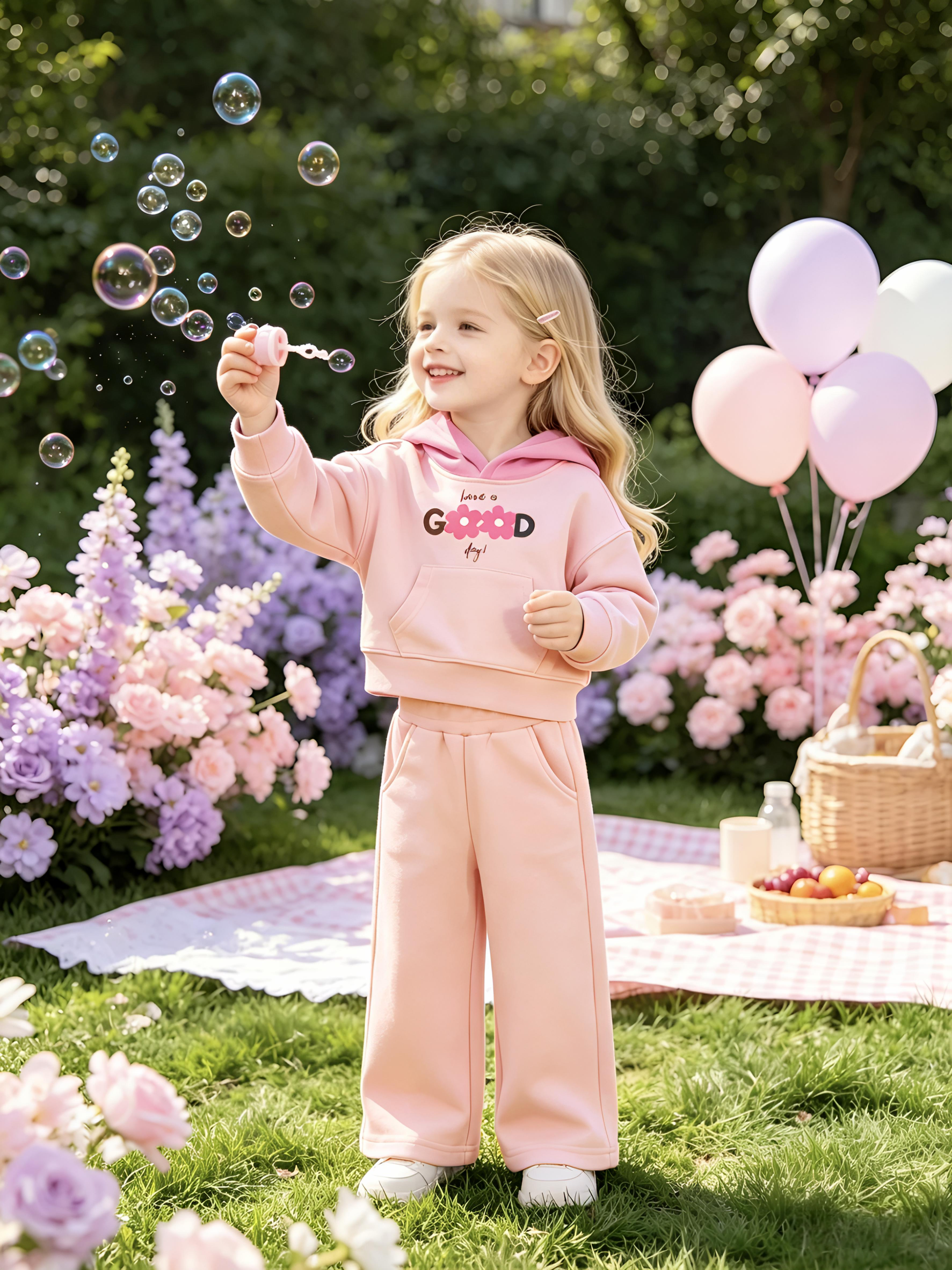 2–5Y Toddler Girls 'Have a Good Day' Floral Hoodie & Wide Leg Pants Set, Kids Casual 2-Piece Tracksuit Outfit, MOQ 10 or 20 pieces, available WG26170