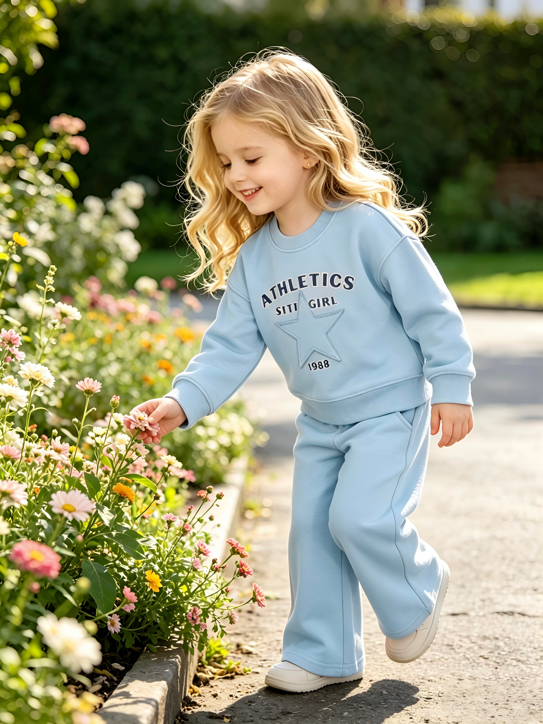 2–5Y Little Girls Star Sports Set - Comfortable Printed & Embroidered Casual Outfit, Perfect for Kids Daily Wear, MOQ 10 or 20 pieces, available WG26173