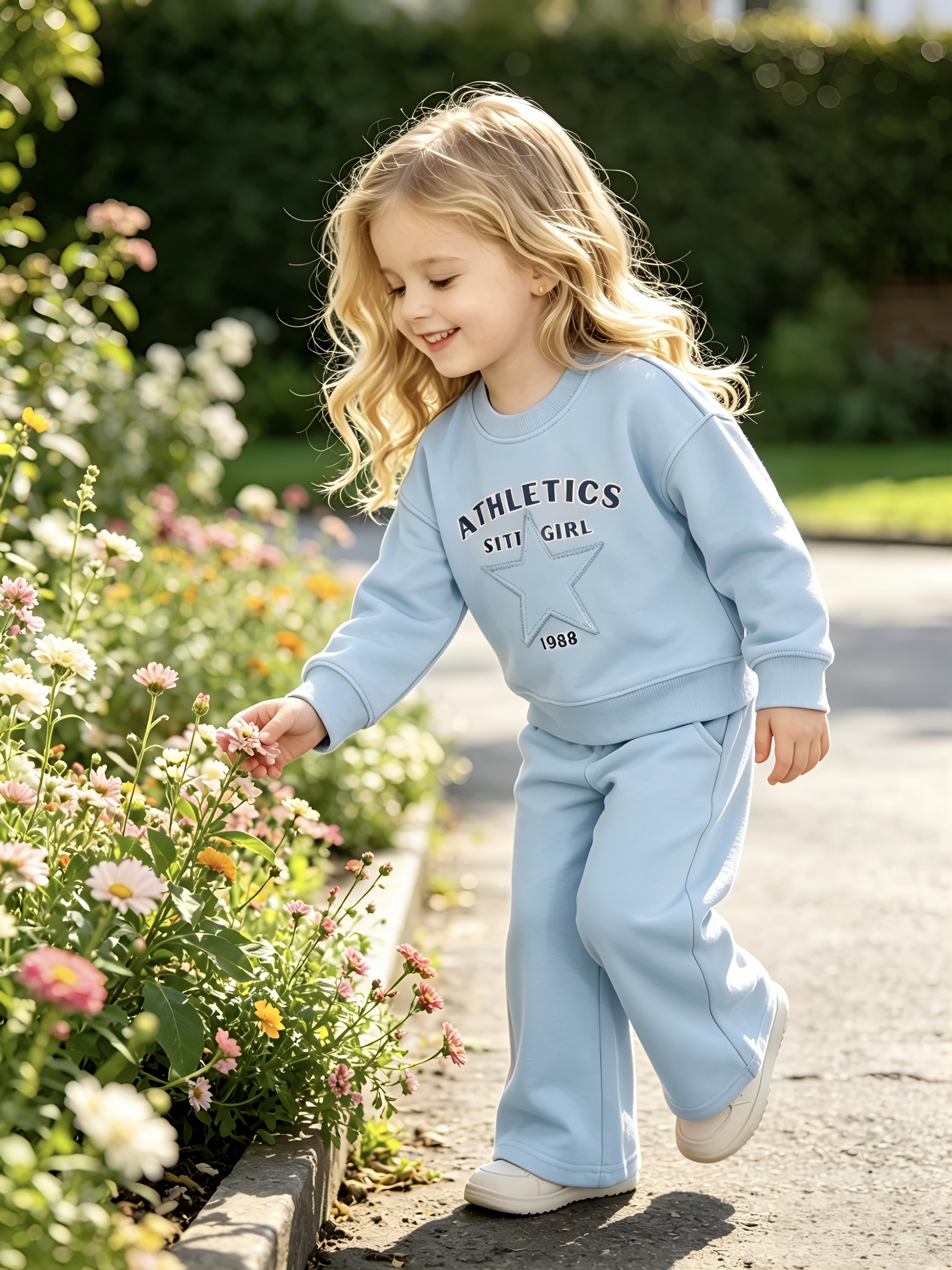 2–5Y Little Girls Star Sports Set - Comfortable Printed & Embroidered Casual Outfit, Perfect for Kids Daily Wear, MOQ 10 or 20 pieces, available WG26173