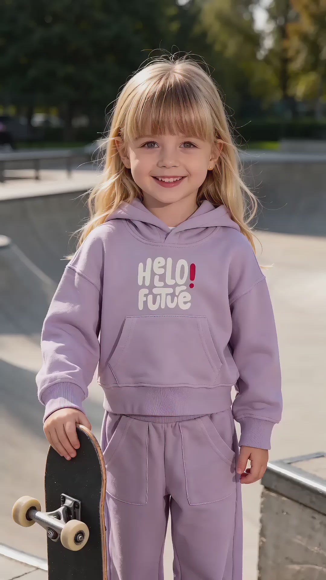 2–5Y Toddler Girl "Hello Future" Hoodie & Wide Leg Pants Set, MOQ 10 or 20 pieces, available WG26174