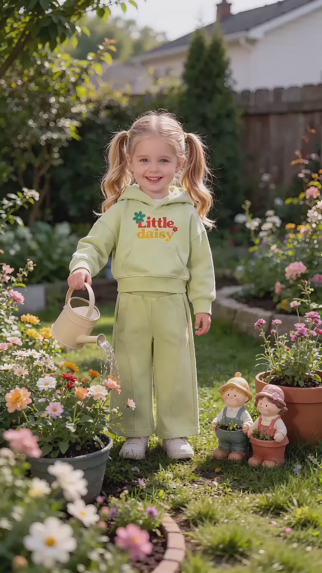 2–5 Y Toddler Girl Little Daisy Hoodie & Wide Leg Pants Set, MOQ 10 or 20 pieces, available WG26165
